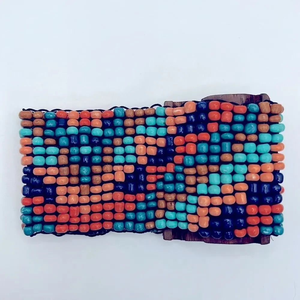 Colorful Boho Beaded Bracelet w/wooden clasp
